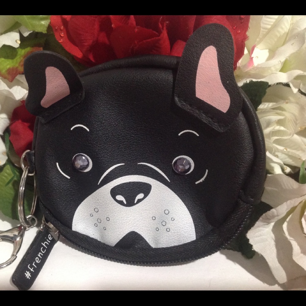 Frenchie Keyring Coin Purse Black Bulldog Face